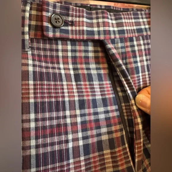 Lauren Ralph Lauren Red Plaid Flat Front Cotton Pants 36x29 India White Blue - Picture 4 of 9